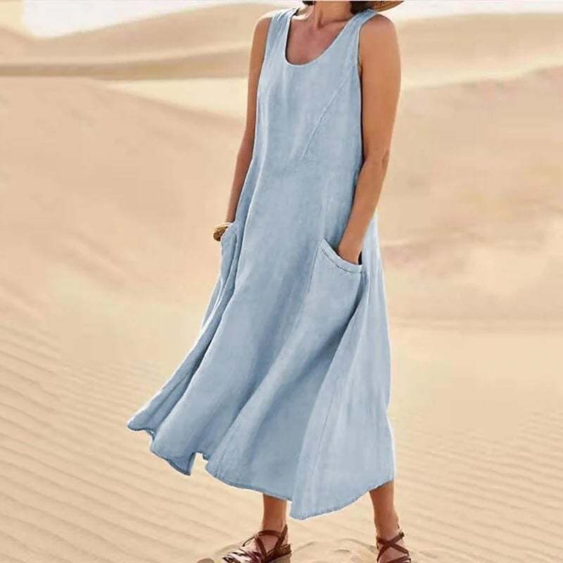 🔥Women's Sleeveless Cotton And Polyester Dress
