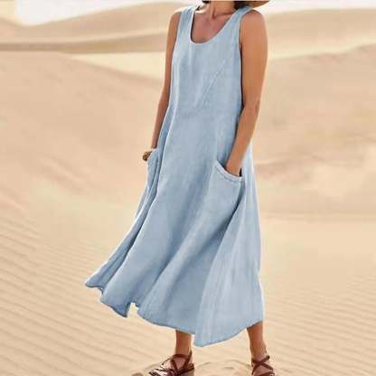 🔥Women's Sleeveless Cotton And Polyester Dress
