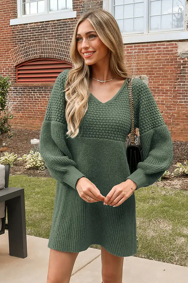 AUTUMN FLASH SALE🔥V-Neck Gigot Sleeve Sweater Dress
