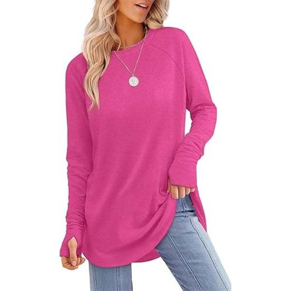 🔥HOT SALE-BUY 2 FREE SHIPPING🔥Womens Tunic Tops to Wear with Leggings Long Sleeve Thumb Hole Shirts Crew Neck Curved Hem