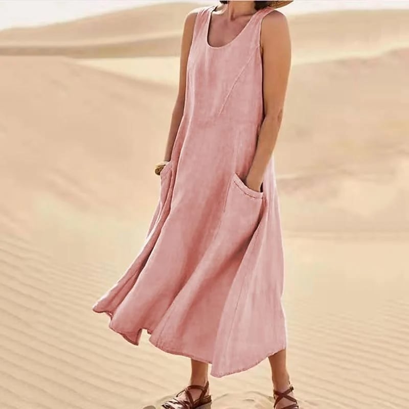 🔥Women's Sleeveless Cotton And Polyester Dress