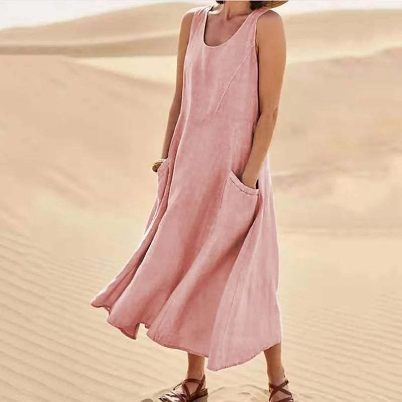 🔥Women's Sleeveless Cotton And Polyester Dress