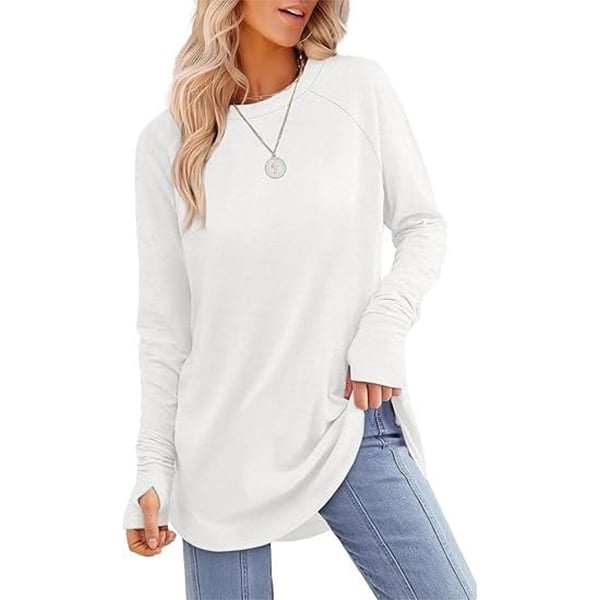 🔥HOT SALE-BUY 2 FREE SHIPPING🔥Womens Tunic Tops to Wear with Leggings Long Sleeve Thumb Hole Shirts Crew Neck Curved Hem