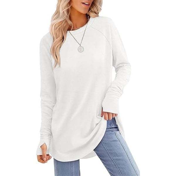 🔥HOT SALE-BUY 2 FREE SHIPPING🔥Womens Tunic Tops to Wear with Leggings Long Sleeve Thumb Hole Shirts Crew Neck Curved Hem