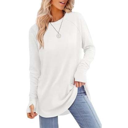🔥HOT SALE-BUY 2 FREE SHIPPING🔥Womens Tunic Tops to Wear with Leggings Long Sleeve Thumb Hole Shirts Crew Neck Curved Hem