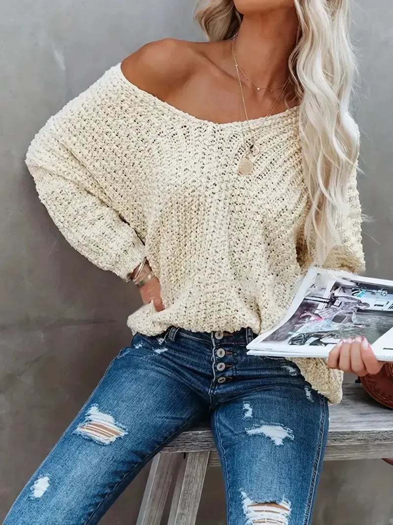 ✨Women's Off-the-Shoulder Sweater Loose Lightweight Pullover Top