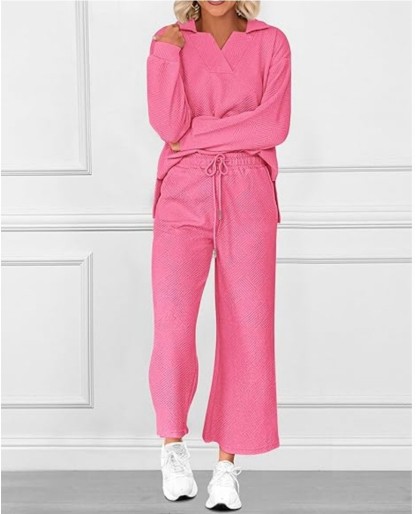  Solid Color Texture Fashion Casual Suit Autumn Long-Sleeved Sweatshirt And Trousers Two-Piece Set