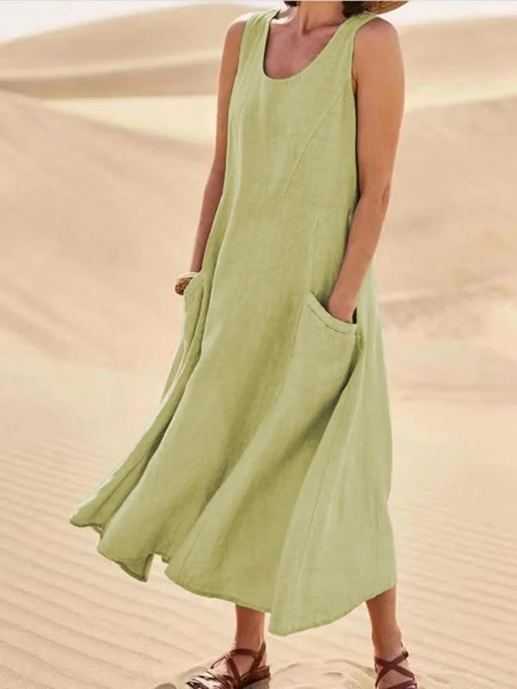 🔥Women's Sleeveless Cotton And Polyester Dress