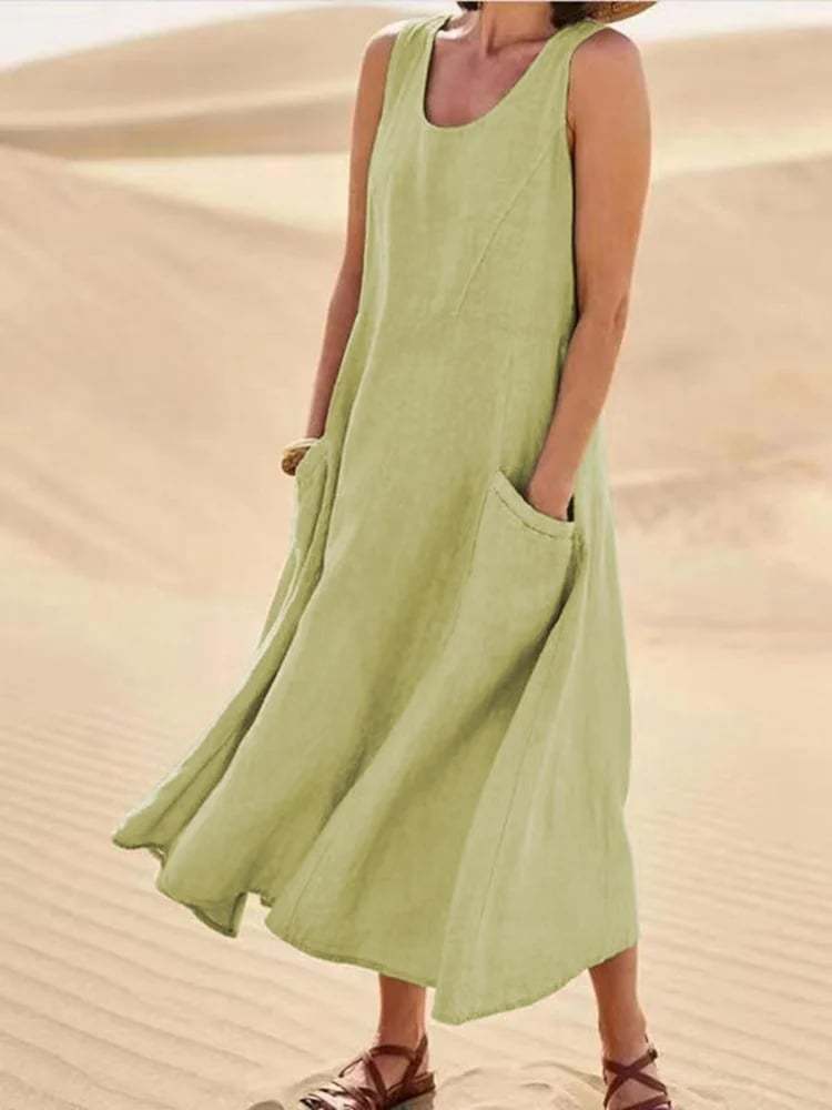 🔥Women's Sleeveless Cotton And Polyester Dress