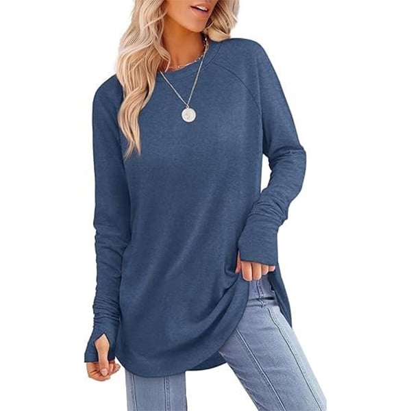 🔥HOT SALE-BUY 2 FREE SHIPPING🔥Womens Tunic Tops to Wear with Leggings Long Sleeve Thumb Hole Shirts Crew Neck Curved Hem