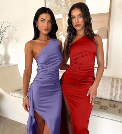 💃Women's Sexy One-Shoulder Satin Long Dress❤️