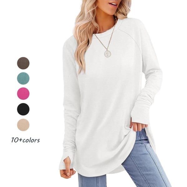 🔥HOT SALE-BUY 2 FREE SHIPPING🔥Womens Tunic Tops to Wear with Leggings Long Sleeve Thumb Hole Shirts Crew Neck Curved Hem