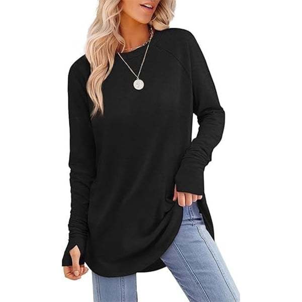 🔥HOT SALE-BUY 2 FREE SHIPPING🔥Womens Tunic Tops to Wear with Leggings Long Sleeve Thumb Hole Shirts Crew Neck Curved Hem