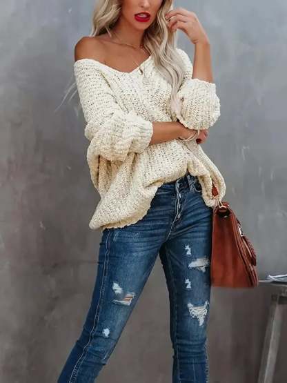 ✨Women's Off-the-Shoulder Sweater Loose Lightweight Pullover Top