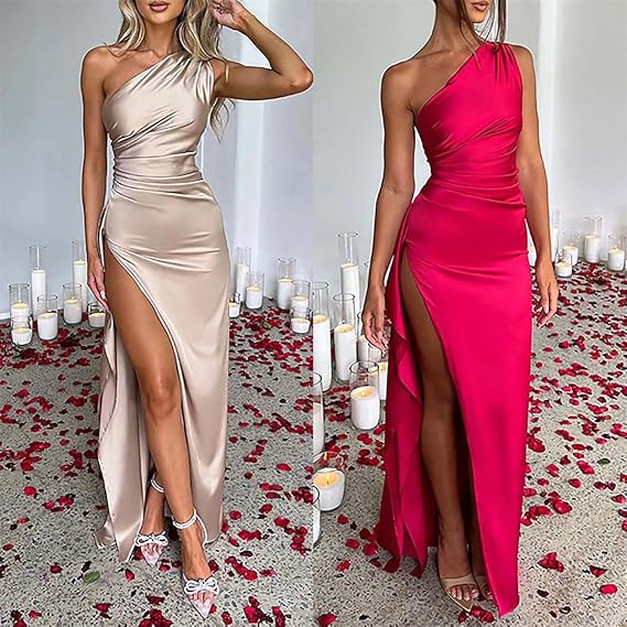 💃Women's Sexy One-Shoulder Satin Long Dress❤️