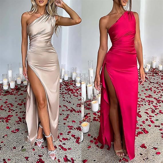 💃Women's Sexy One-Shoulder Satin Long Dress❤️