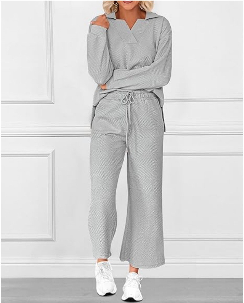  Solid Color Texture Fashion Casual Suit Autumn Long-Sleeved Sweatshirt And Trousers Two-Piece Set