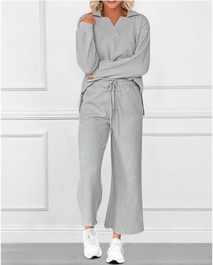  Solid Color Texture Fashion Casual Suit Autumn Long-Sleeved Sweatshirt And Trousers Two-Piece Set