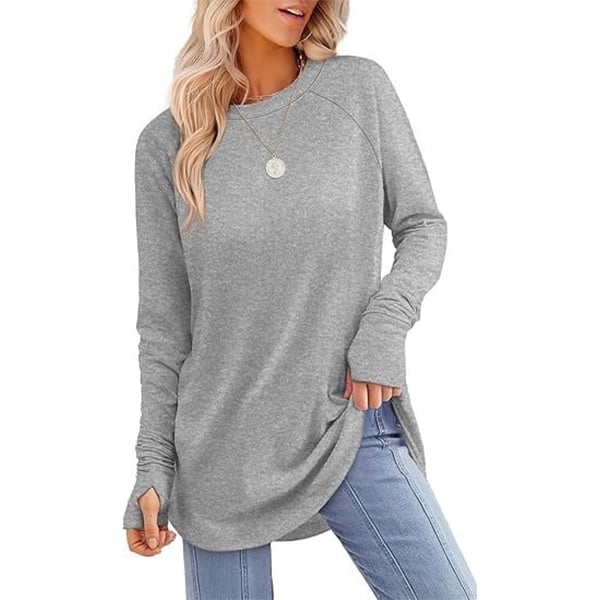 🔥HOT SALE-BUY 2 FREE SHIPPING🔥Womens Tunic Tops to Wear with Leggings Long Sleeve Thumb Hole Shirts Crew Neck Curved Hem