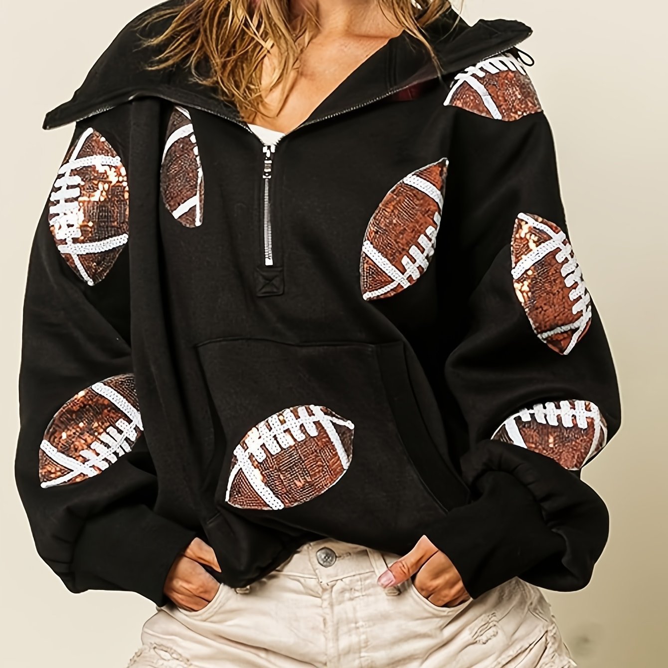 🔥‘Glam Kickoff’ Long Sleeve Zip Hoodie