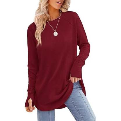 🔥HOT SALE-BUY 2 FREE SHIPPING🔥Womens Tunic Tops to Wear with Leggings Long Sleeve Thumb Hole Shirts Crew Neck Curved Hem