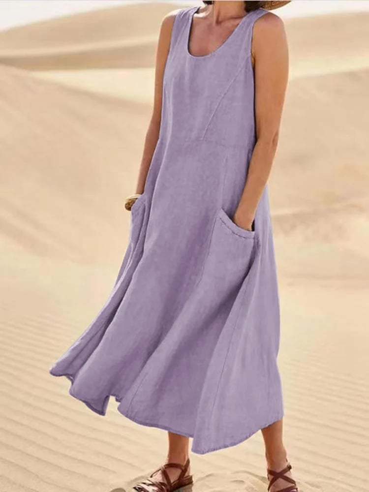 🔥Women's Sleeveless Cotton And Polyester Dress