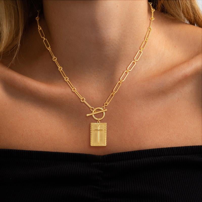 ✝️ Cross Pendant Paperclip Chain Necklace,  Unisex, Waterproof and Sweat-Resistant, Fade-Proof