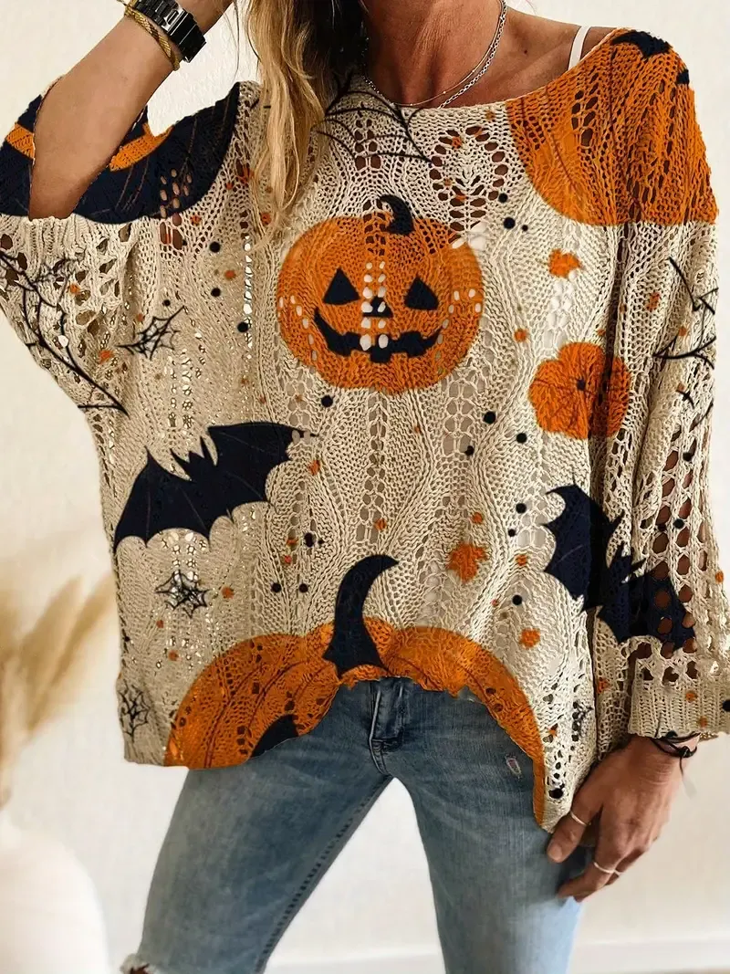 🎃 Women's V-Neck Halloween-Themed Off-Shoulder Top
