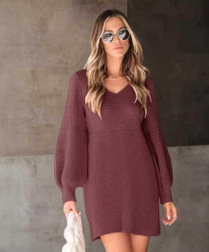 AUTUMN FLASH SALE🔥V-Neck Gigot Sleeve Sweater Dress