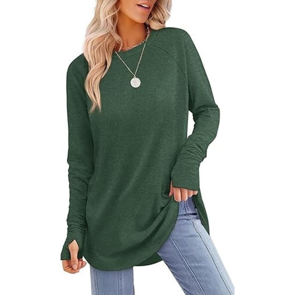 🔥HOT SALE-BUY 2 FREE SHIPPING🔥Womens Tunic Tops to Wear with Leggings Long Sleeve Thumb Hole Shirts Crew Neck Curved Hem
