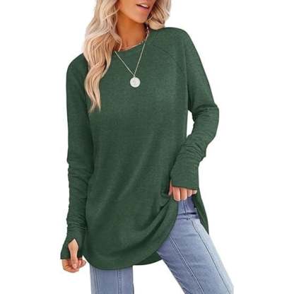 🔥HOT SALE-BUY 2 FREE SHIPPING🔥Womens Tunic Tops to Wear with Leggings Long Sleeve Thumb Hole Shirts Crew Neck Curved Hem