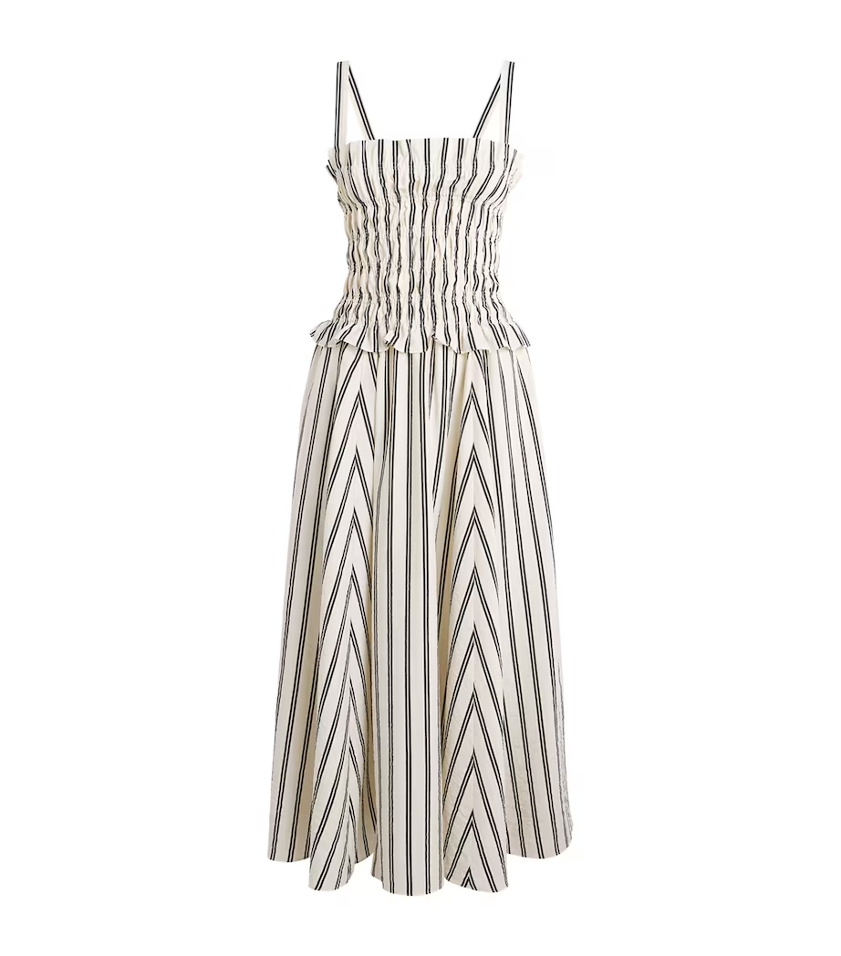 Women's Striped Silk-Blend Midi-Dress - Stripe White