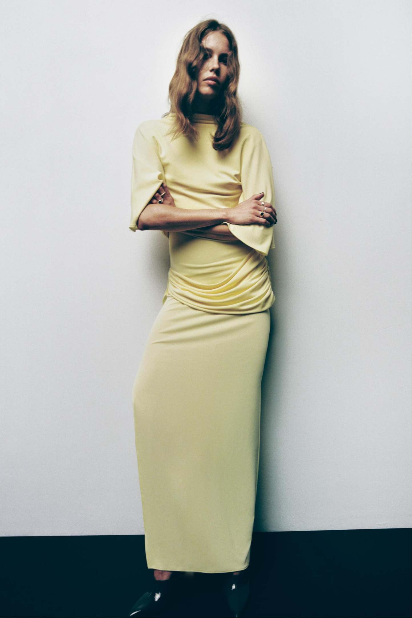 Dramatic Open-Back Cape Maxi Dress with Side Slit
