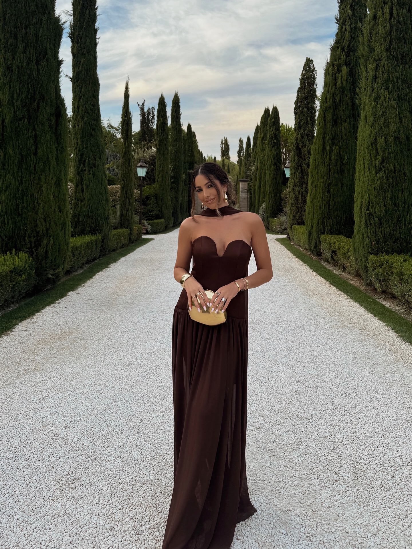 Elegant Heart-Shaped Choker Neck Maxi Dress