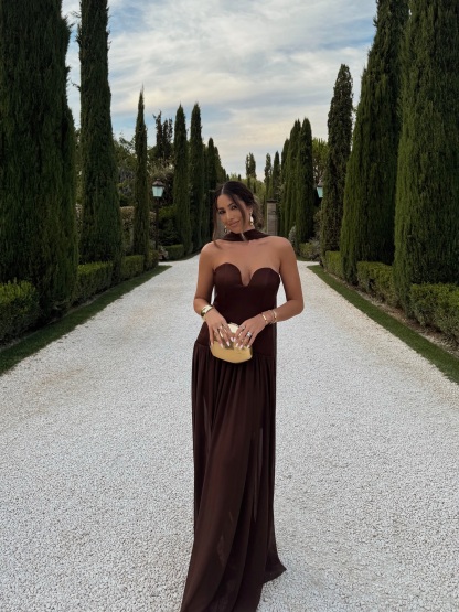 Elegant Heart-Shaped Choker Neck Maxi Dress