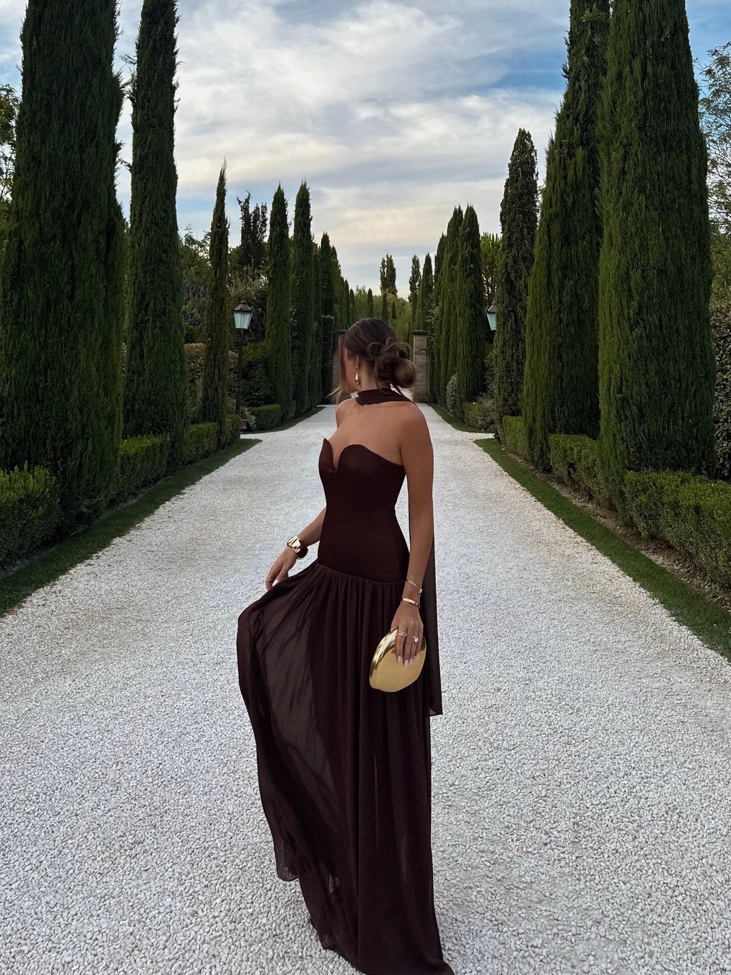 Elegant Heart-Shaped Choker Neck Maxi Dress