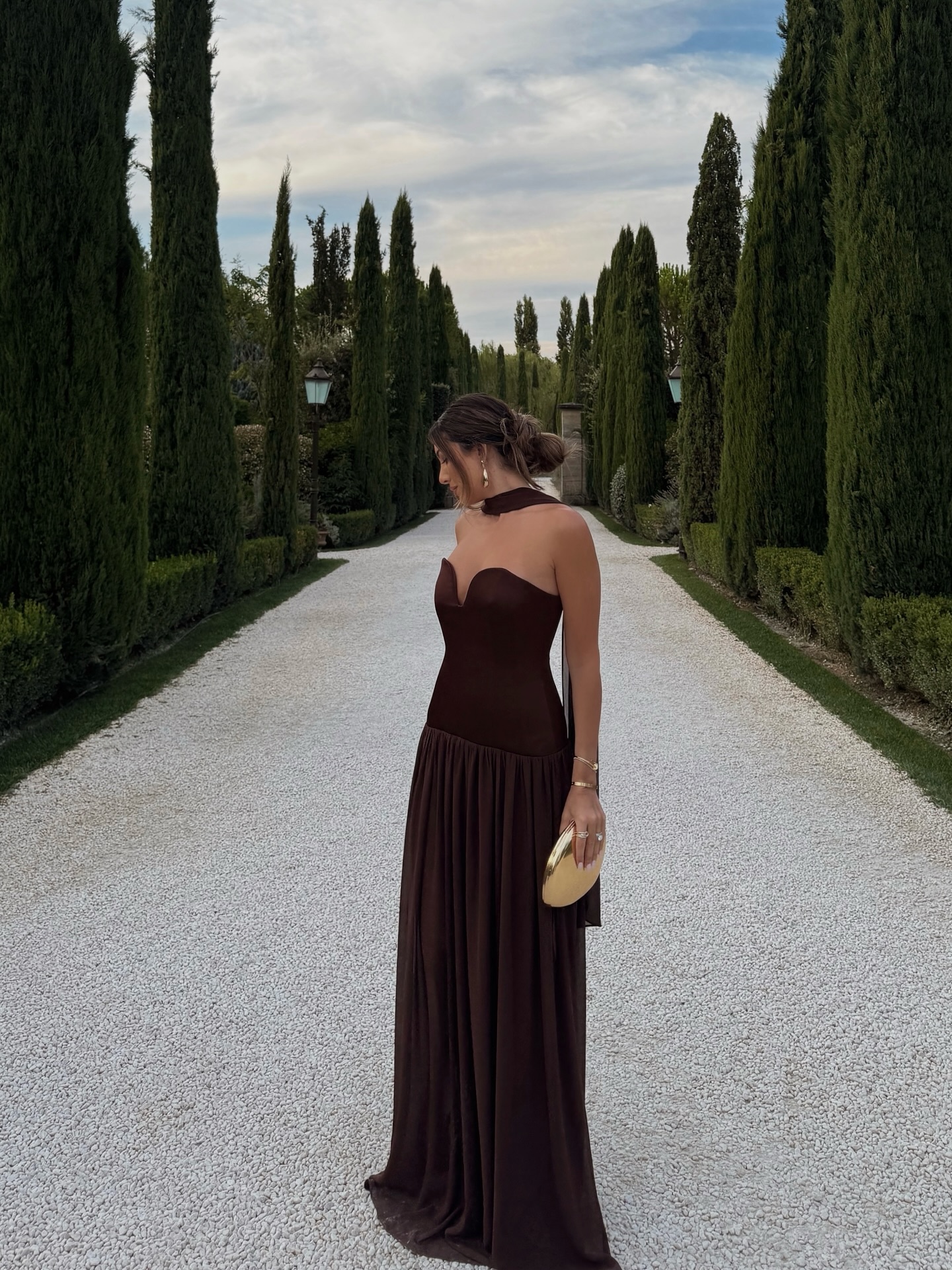 Elegant Heart-Shaped Choker Neck Maxi Dress