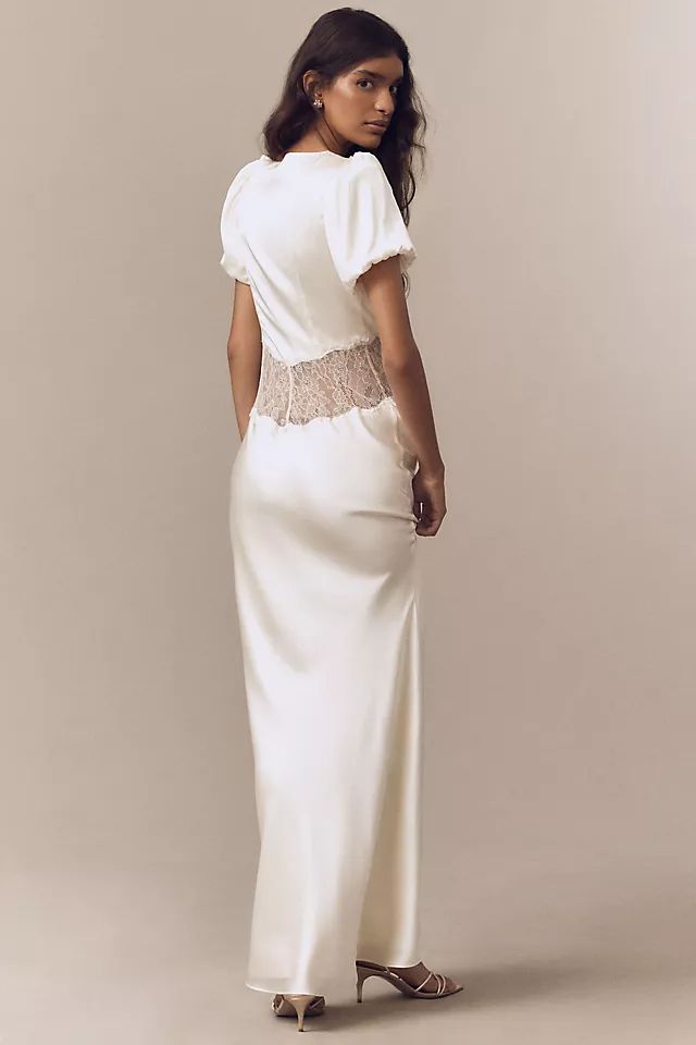 Puff-Sleeve Silky Maxi Dress
