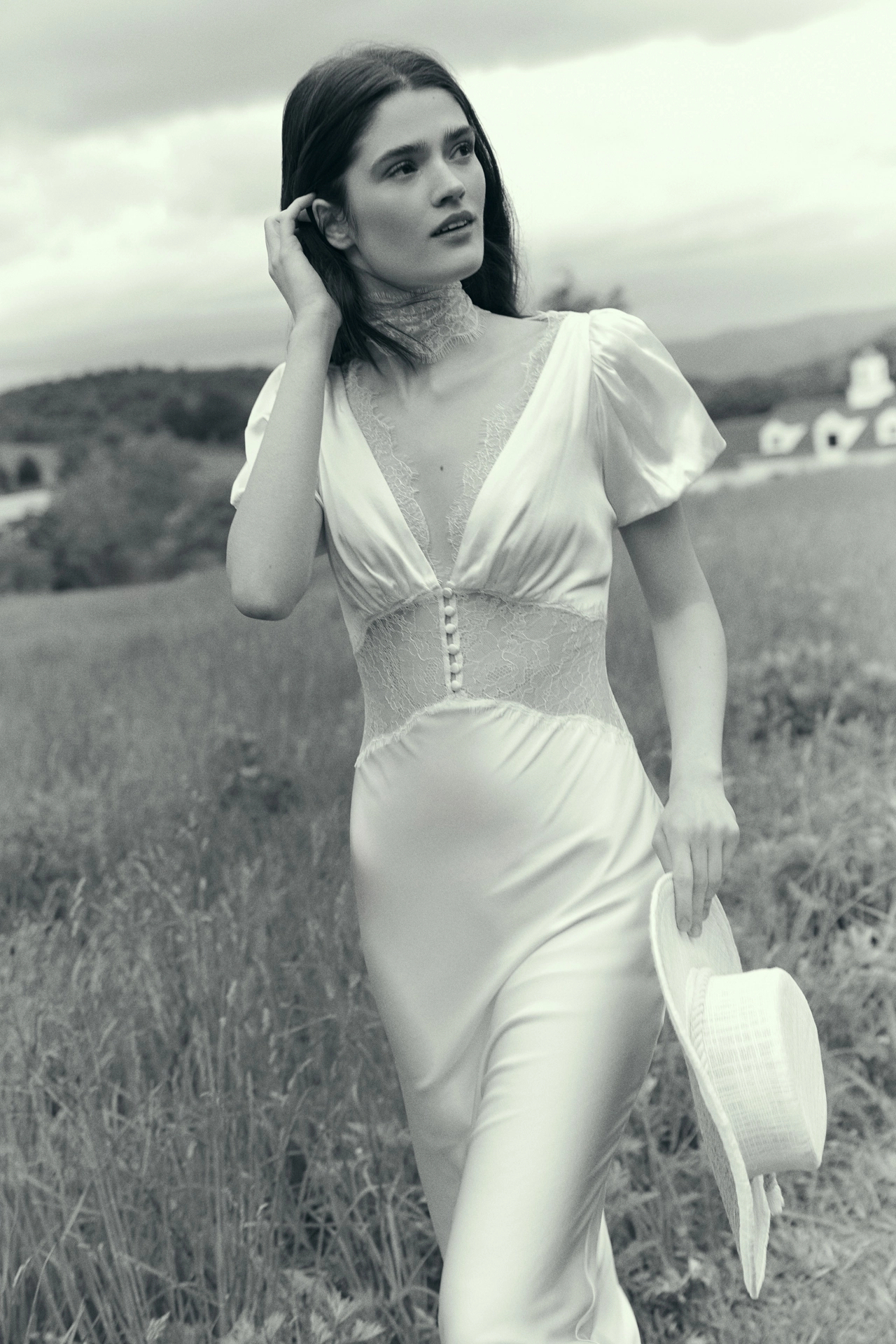Puff-Sleeve Silky Maxi Dress