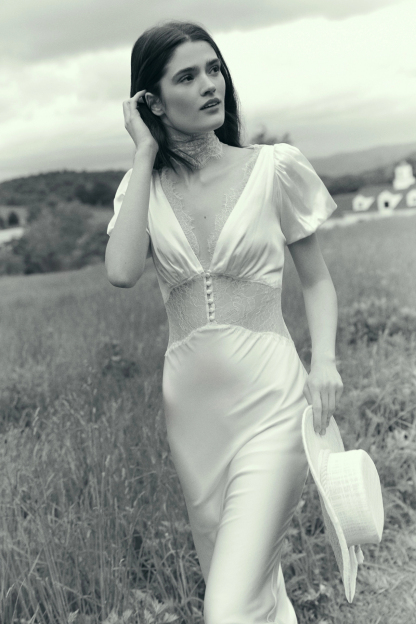 Puff-Sleeve Silky Maxi Dress