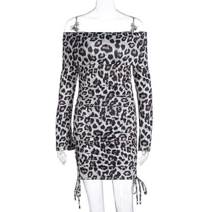 Sexy Off Shoulder Leopard Print Dress