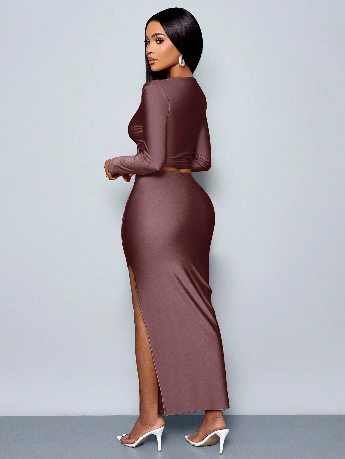 Women's 2pcs Set Solid Color Elegant Long Skirt