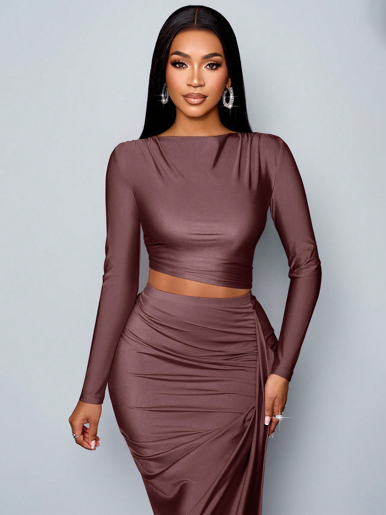Women's 2pcs Set Solid Color Elegant Long Skirt