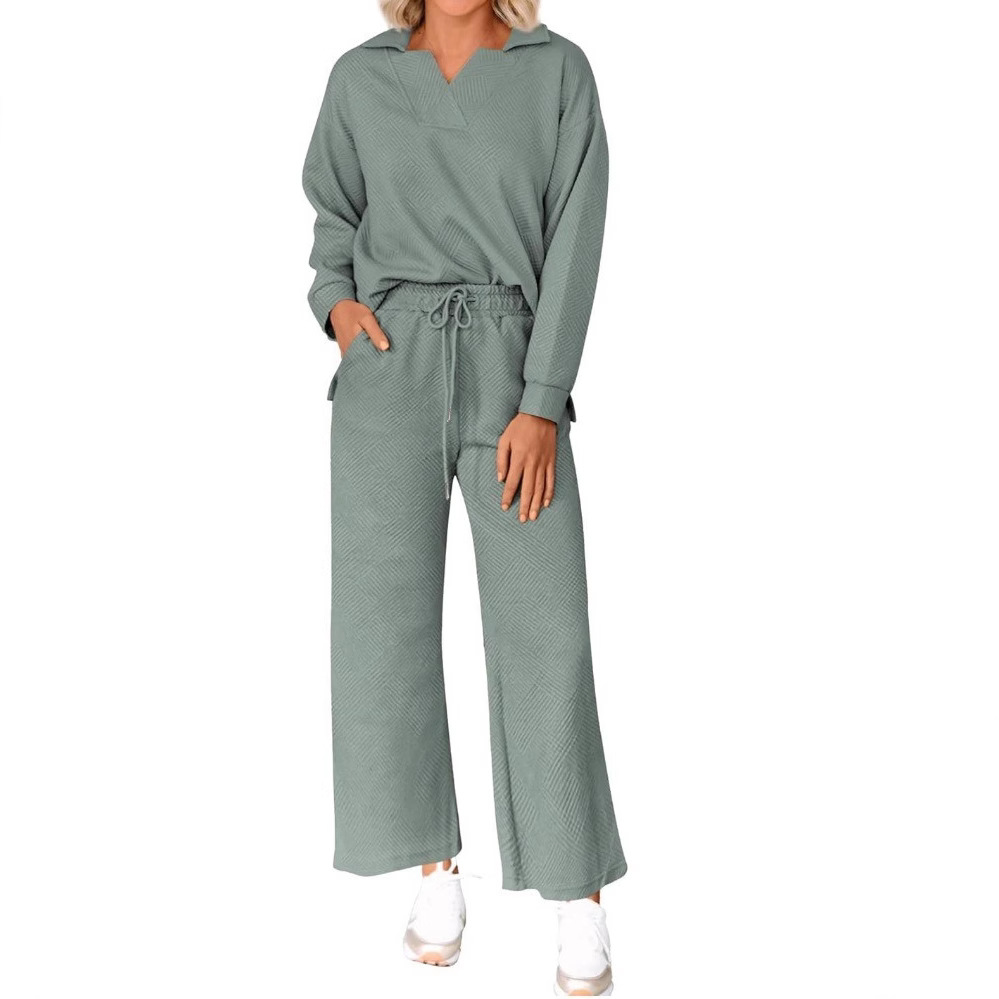 Solid Color Texture Fashion Casual Suit Autumn Long-Sleeved Sweatshirt And Trousers Two-Piece Set