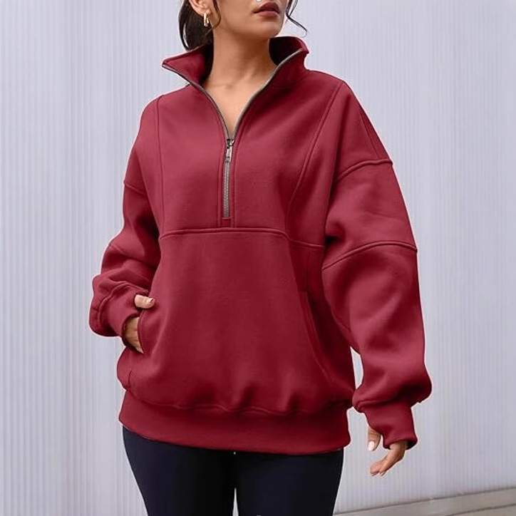 New Autumn And Winter Zipper Fitting Bag Plus Velvet Sweatshirt For Women Loose