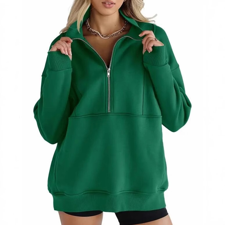 New Autumn And Winter Zipper Fitting Bag Plus Velvet Sweatshirt For Women Loose
