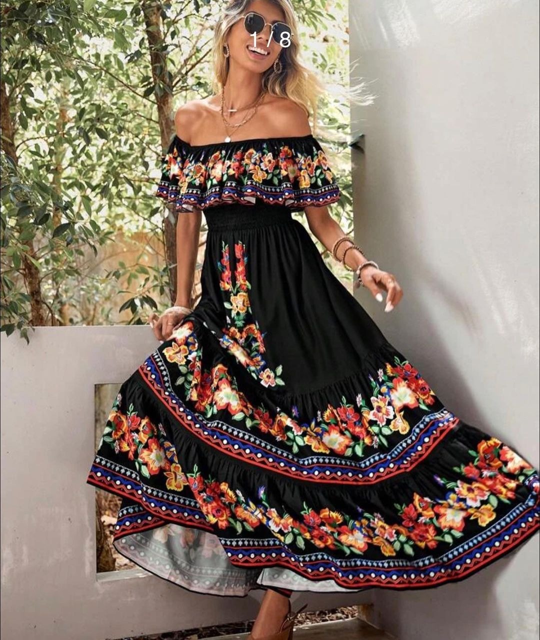 European And American Foreign Trade Spring And Summer Amazon Independent Station Wish New One-Shoulder Printed Long Sway Dress
