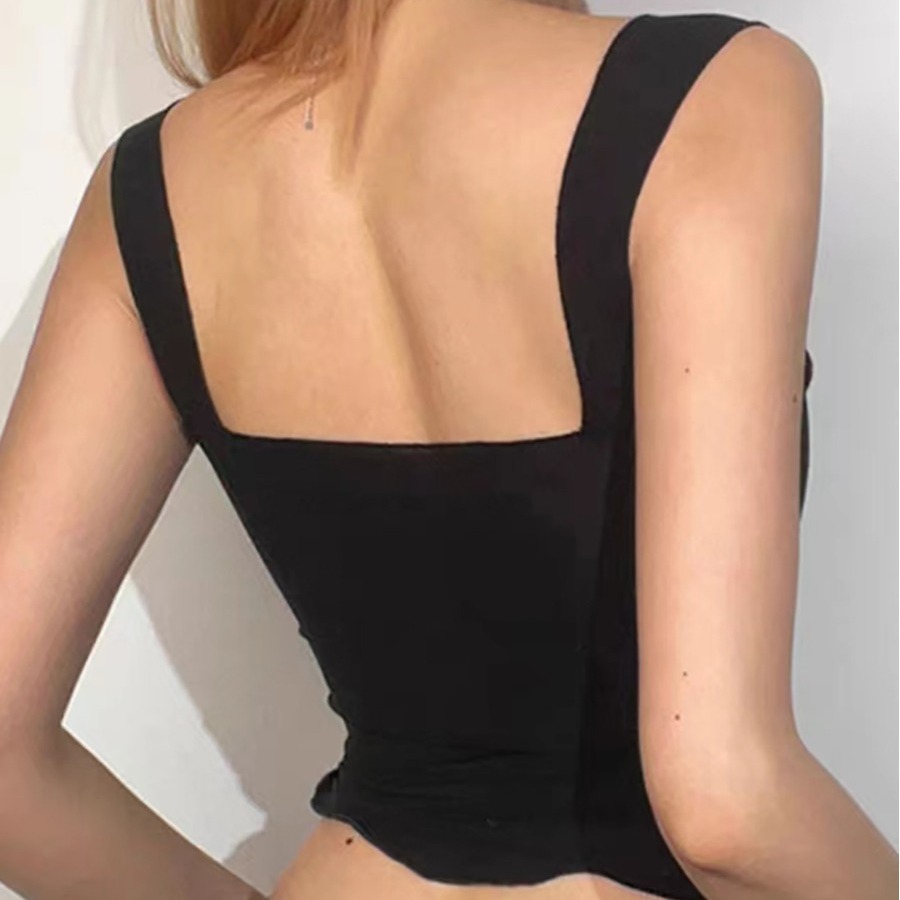 Qi Duo Cross-Border European And American Women'S Clothing With Versatile Base And Square Collar Vest Inner Strap Simple And Fashionable
