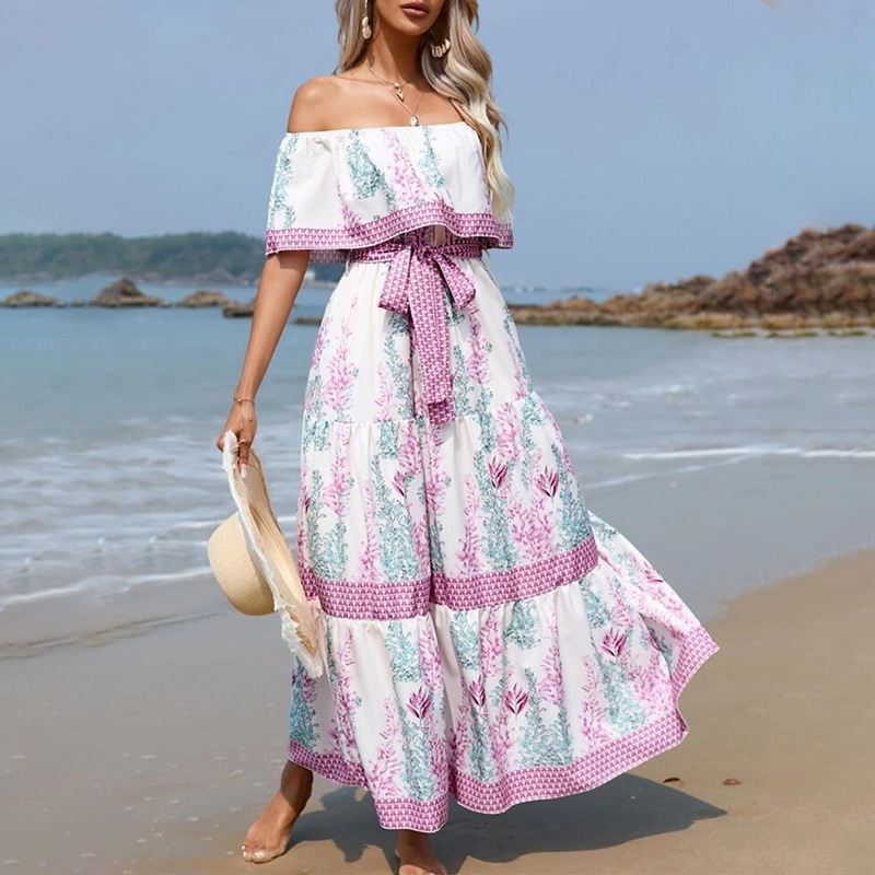 European And American Foreign Trade Spring And Summer Amazon Independent Station Wish New One-Shoulder Printed Long Sway Dress