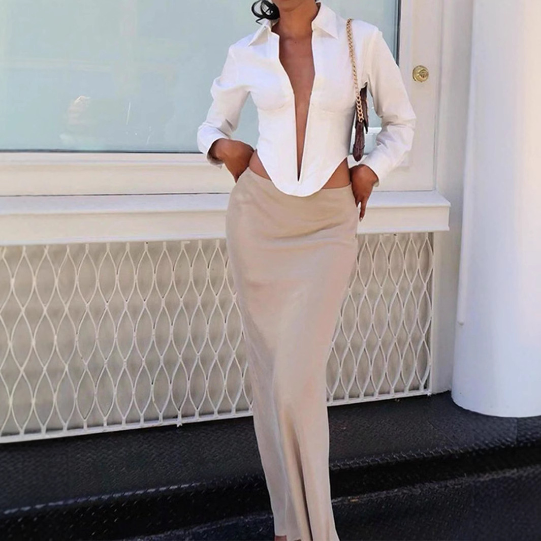 Women Fashion Sexy V-Neck Hollow Lar Long Sleeve Shirt